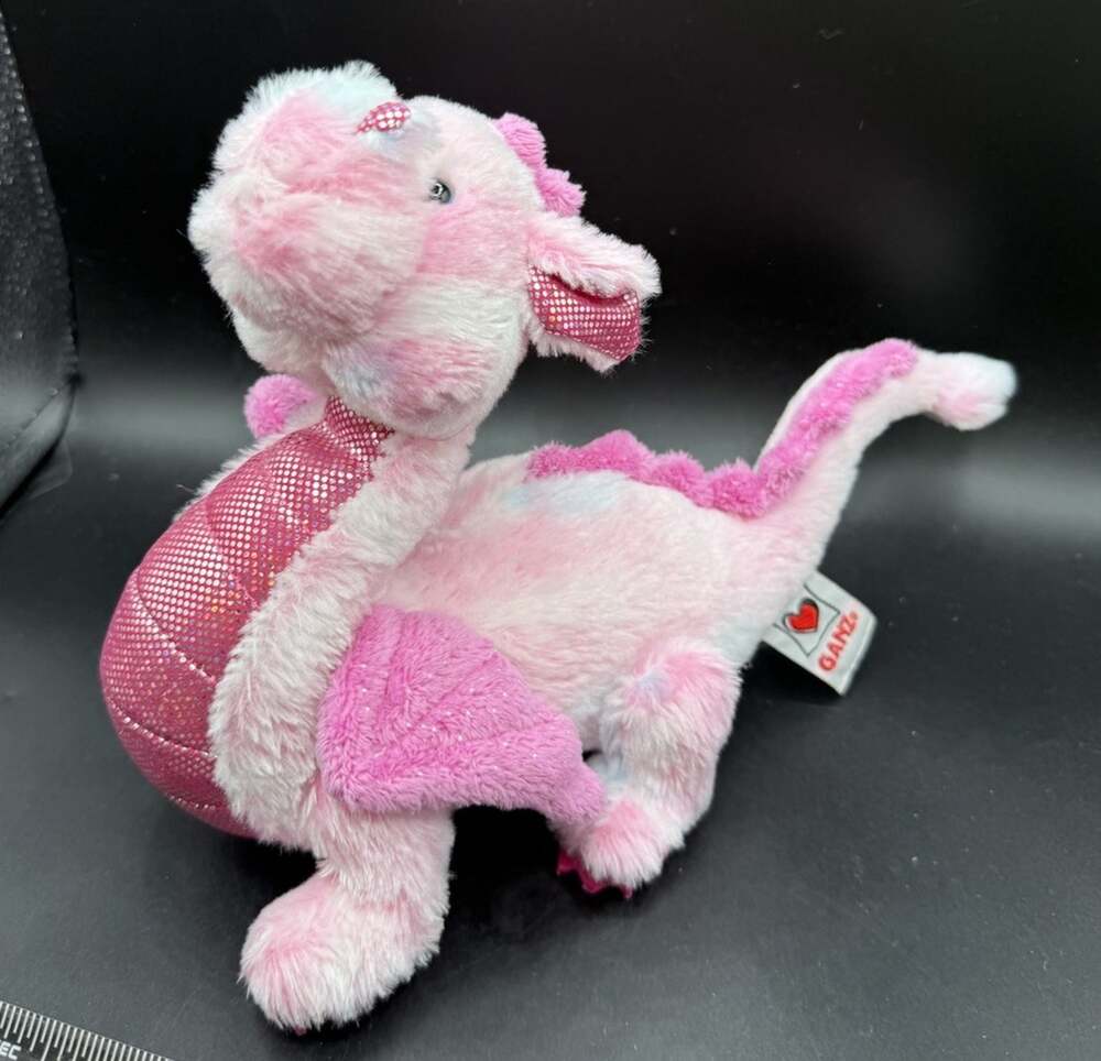 Retired Ganz Webkinz Whimsy Dragon HM156 Sparkly Pink PLUSH 11" Clean! No Code